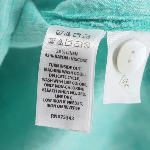 SIGRID OLSEN Linen Blend V-Neck 3/4 Sleeve Tunic Top Aqua Green Size 3X - Picture 7 of 7